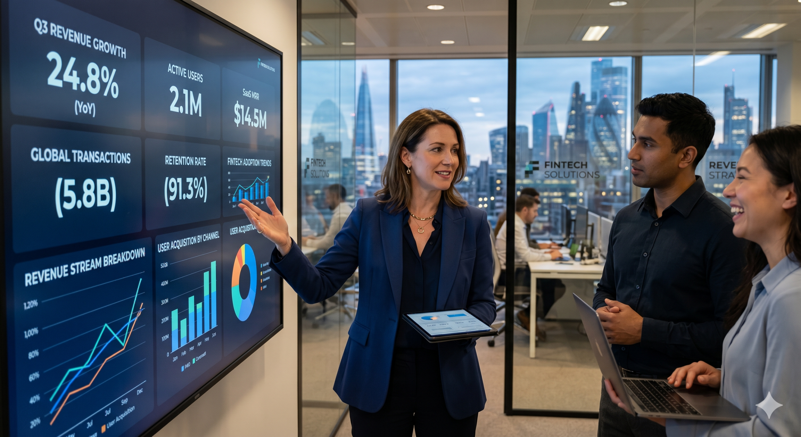 Chief Revenue Officer in Fintech holding meeting