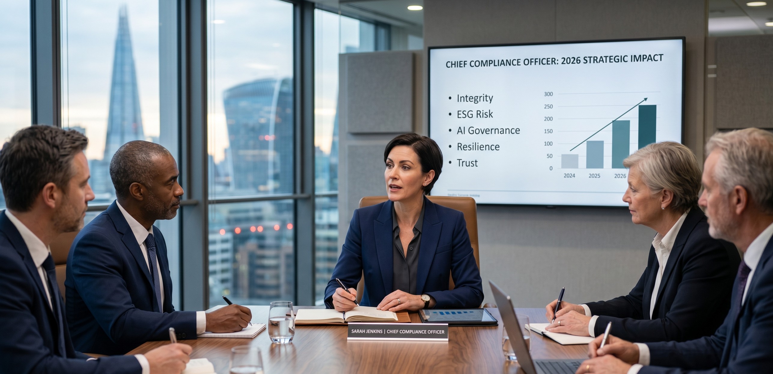 Compliance Officer heading board meeting